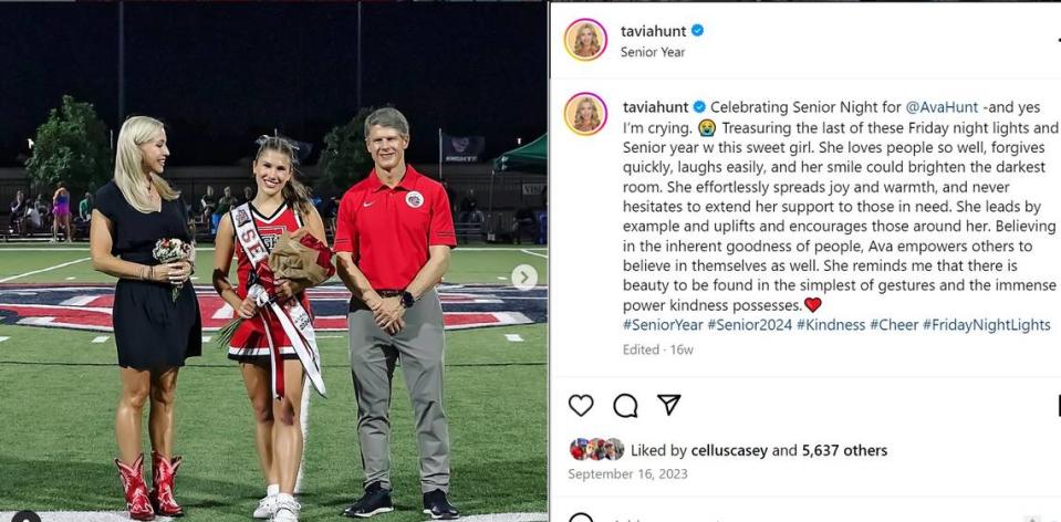 Tavia Hunt got emotional in an Instagram post on Ava’s Senior Night celebration.