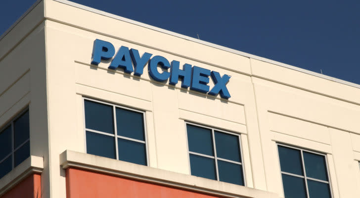 The Paychex (PAYX) sign on the side of the company's building in Mirimar, Florida.