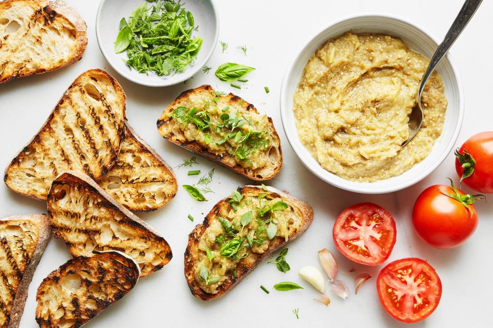 Burnt Eggplant Butter on Tomato Toasts