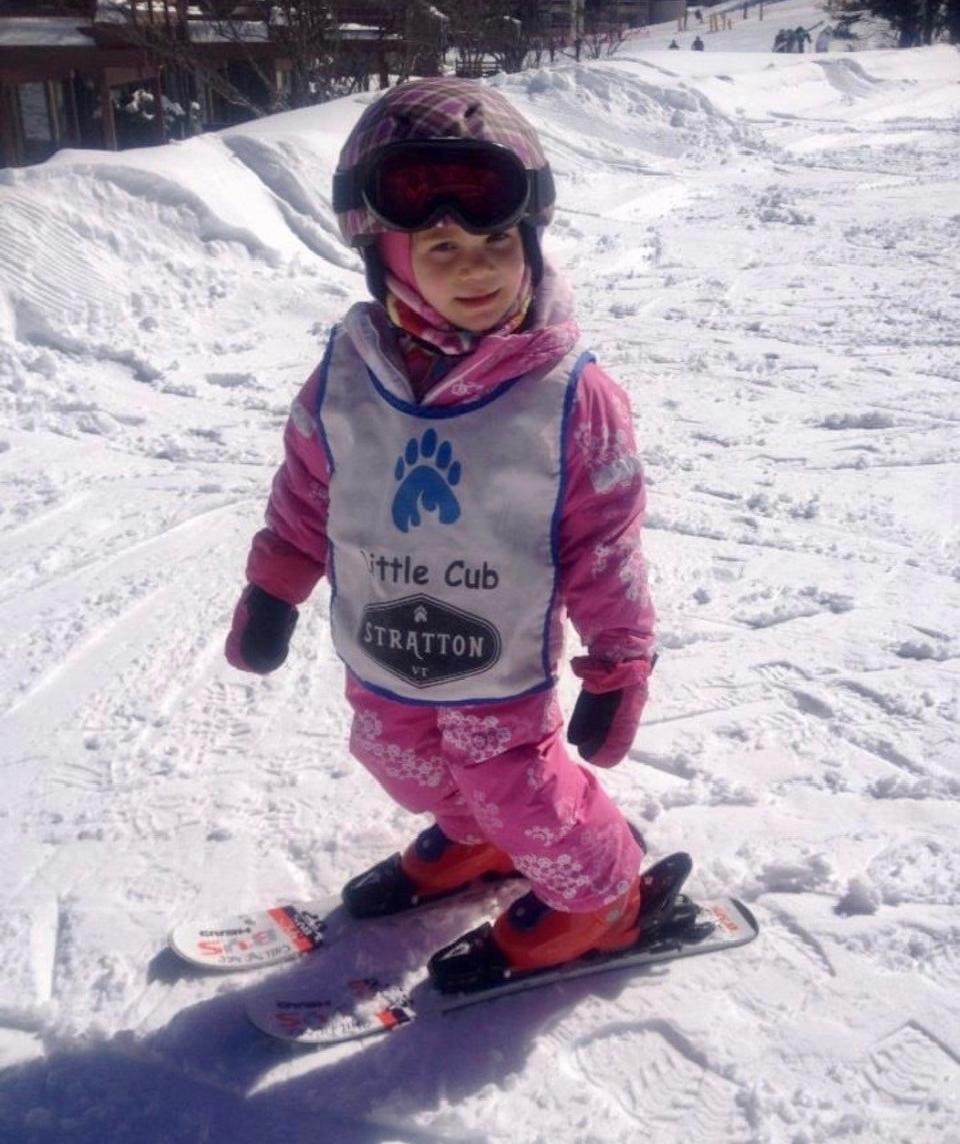 Eden Kruger, photographed as a 3-year-old, skis along the beginner hill at Stratton Mountain Resort in Vermont.