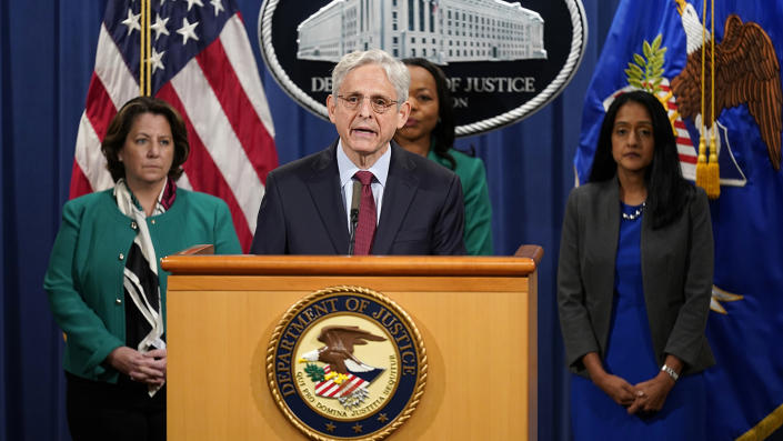 Attorney General Merrick Garland speaks during a news conference on voting rights at the Department of Justice in Washington, Friday, June 25, 2021. (Patrick Semansky/AP)