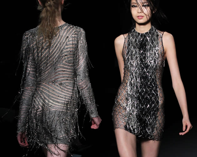 Fringing was a key element of Julien Macdonald's LFW AW13 runway show ©Rex