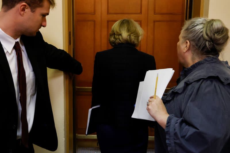 U.S. Senator Murkowski boards an elevator in the Senate subway at the U.S. Capitol in Washington