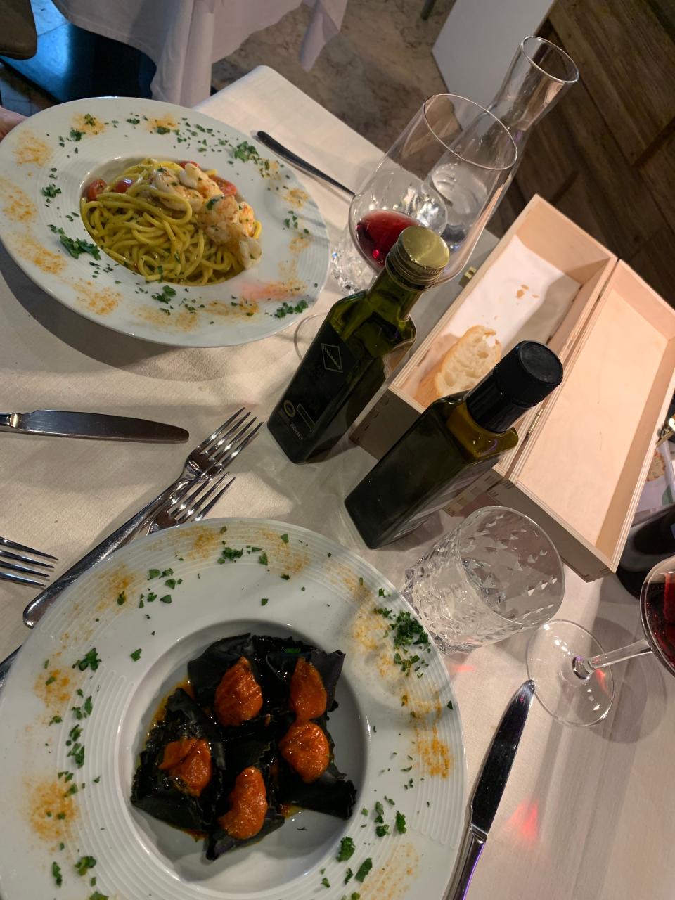 Dinner at a restaurant in Verona, Italy.