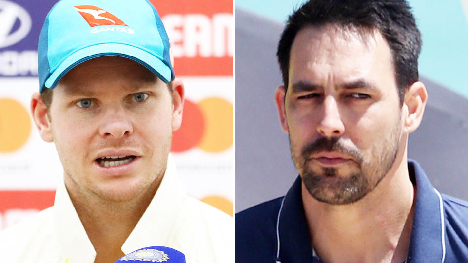 Mitchell Johnson, pictured here alongside Steve Smith.