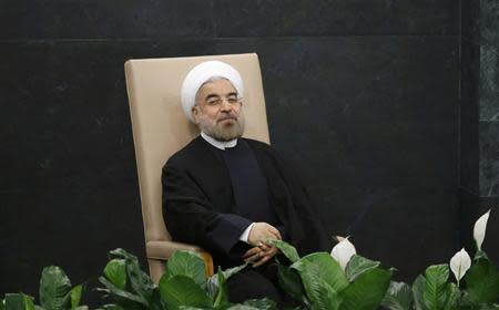 Iran's President Hassan Rouhani waits to address the 68th United Nations General Assembly at UN headquarters in New York, September 24, 2013 REUTERS/Ray Stubblebine