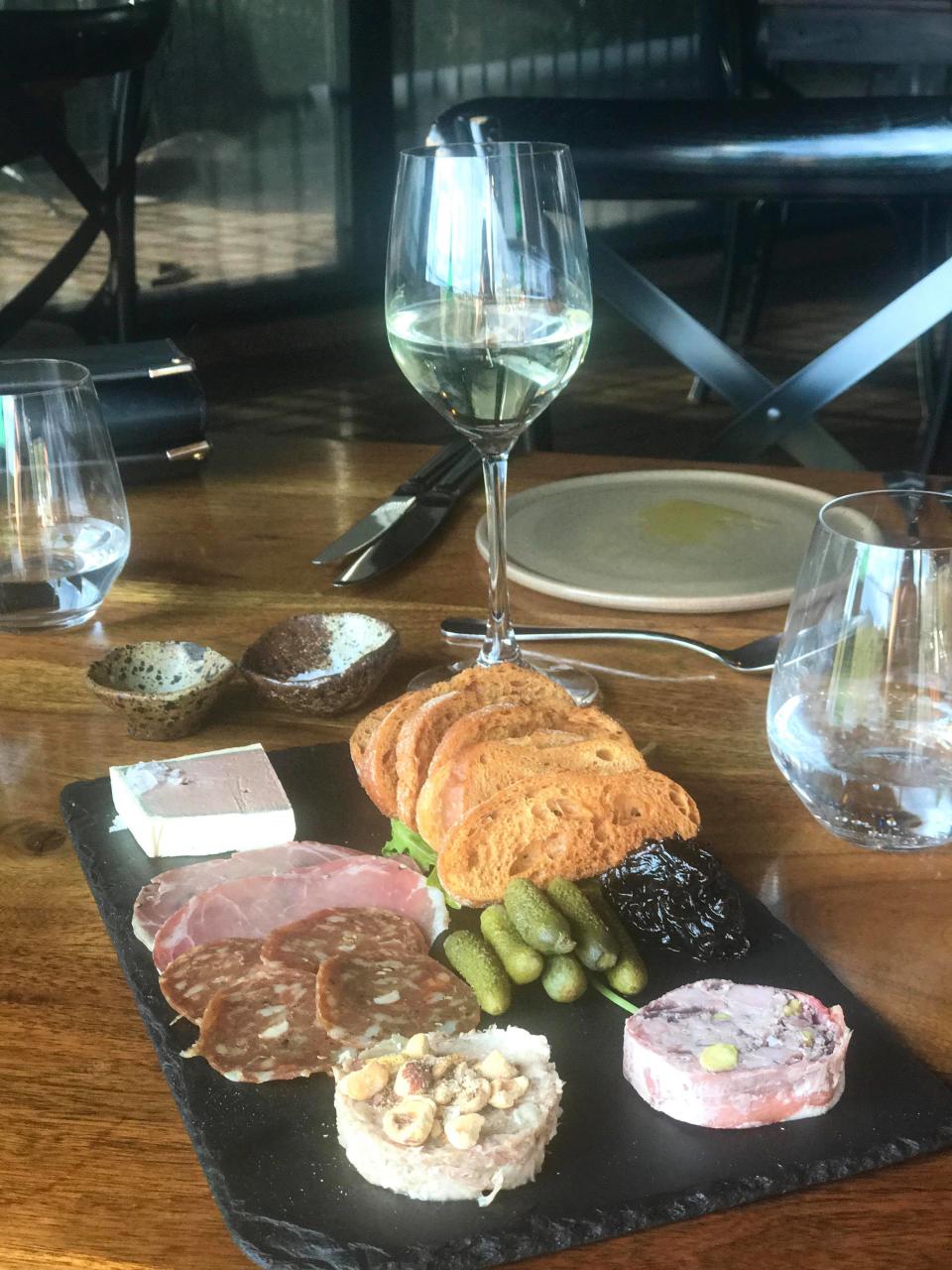 Pipleclay Pumphouse is a fine-dining experience at Robert Stein vineyard. The house made patè and charcuterie board paired with the Dry Riesling is the perfect start to the degustation. Photo: Yahoo Lifestyle Australia