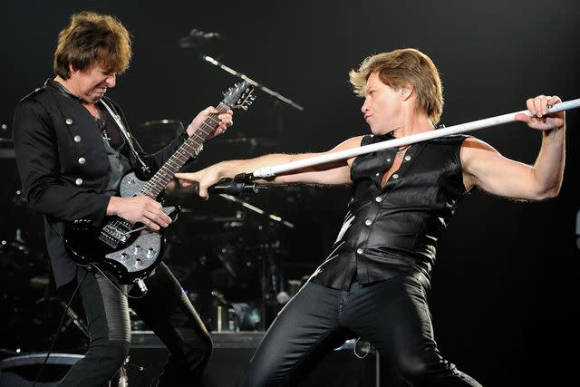 <p>Ethan Miller/Getty</p> Richie Sambora and Jon Bon Jovi in 2011