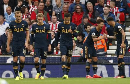 Britain Soccer Football - Stoke City v Tottenham Hotspur - Premier League - bet365 Stadium - 10/9/16 Tottenham's Son Heung-min celebrates scoring their second goal with Kyle Walker Action Images via Reuters / Andrew Boyers Livepic