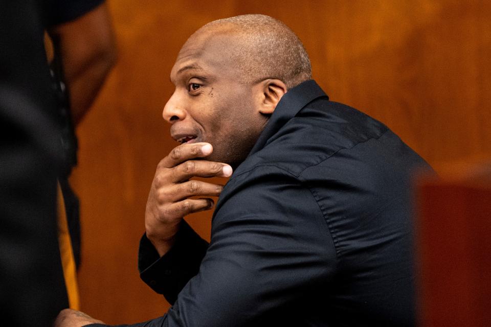 Randy Manning is on trial at Bergen County Courthouse on Wednesday, May 11, 2023. Manning is accused of shooting Rhian "Kampane" Stoute and setting his body on fire in a vacant house in Englewood in August 2011.