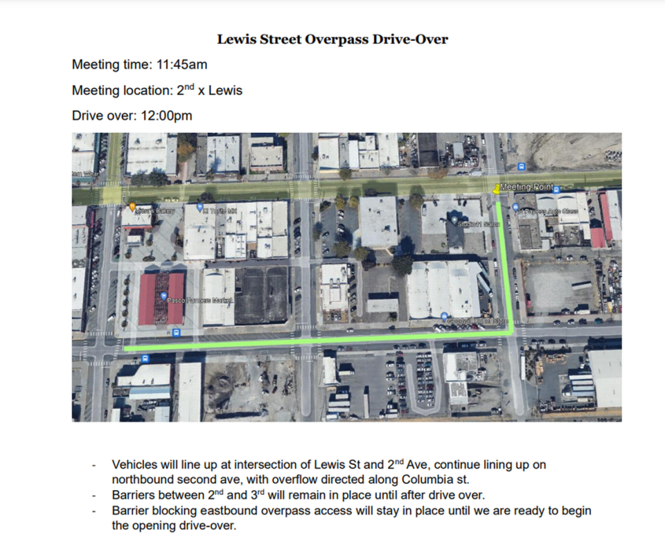 Lewis Street overpass opening drive route.