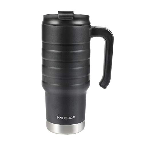 HAUSHOF 24 oz Travel Mug, Stainless Double Wall Vacuum Insulated Tumbler with Handle & Spill Proof Twist On Flip Lid and Wide Mouth, BPA Free (AMAZON)