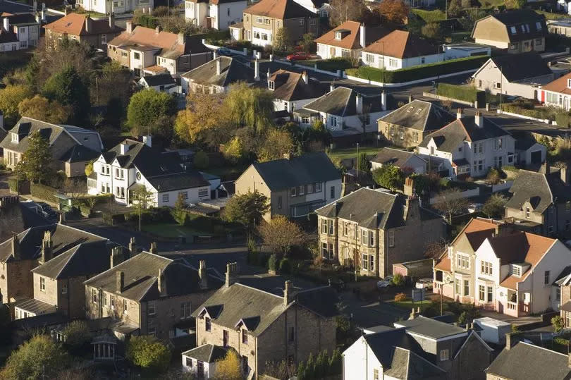 Looking down on residential suburbs of the city of Stirling in Scotland.