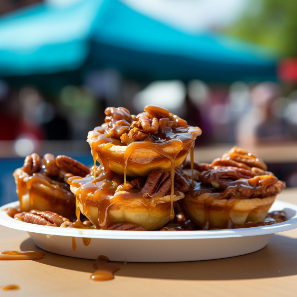 Miniature pecan pies deep-fried and drizzled with bourbon caramel.Would you eat this or nah? Vote here.