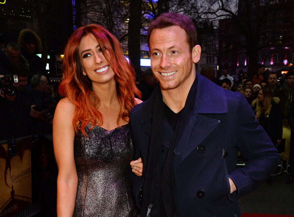 LONDON, ENGLAND - MARCH 14:  Stacey Solomon (L) and Joe Swash arrive for a Gala Screening of "Game of Thrones" Season 5, Episode 8: "Hardhome' at Empire Leicester Square on March 14, 2016 in London, England.  (Photo by David M. Benett/Dave Benett/WireImage)