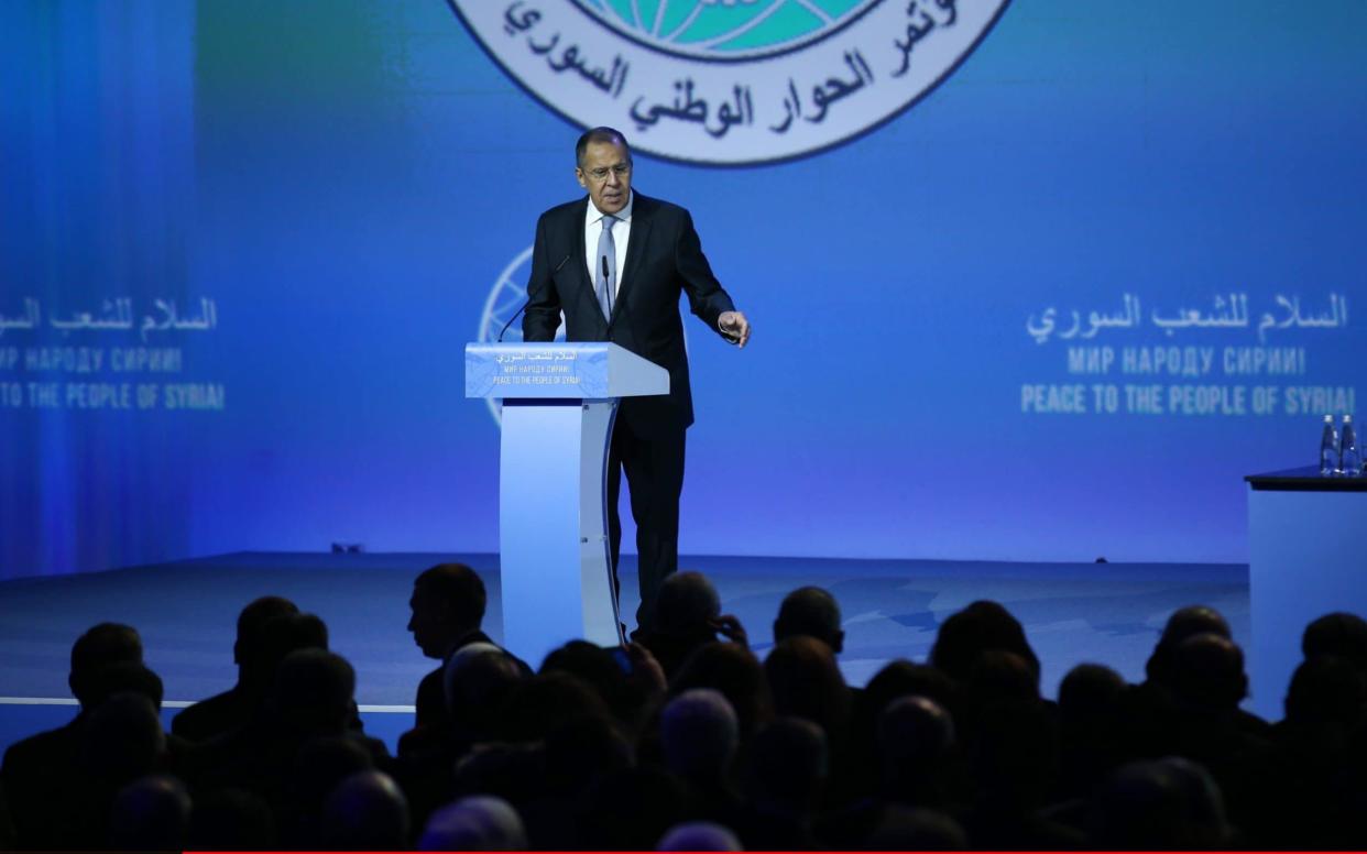 Russian Foreign Minister Sergei Lavrov delivers a speech during the Syrian National Dialogue Congress in Sochi - Anadolu