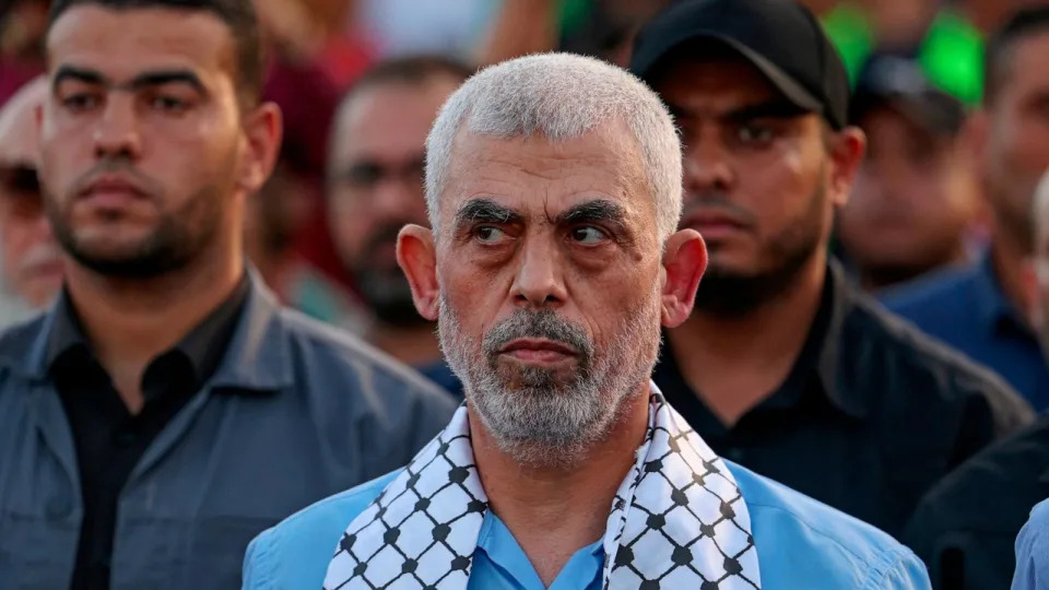 PHOTO: Head of the political wing of the Palestinian Hamas movement in the Gaza Strip Yahya Sinwar attends a rally in support of Jerusalem's al-Aqsa mosque in Gaza City on October 1, 2022. (Mahmud Hams/AFP via Getty Images)