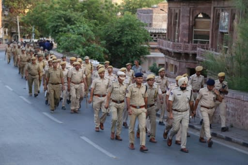 Police and army personnel on patrol in Jodhpur ahead of the verdict