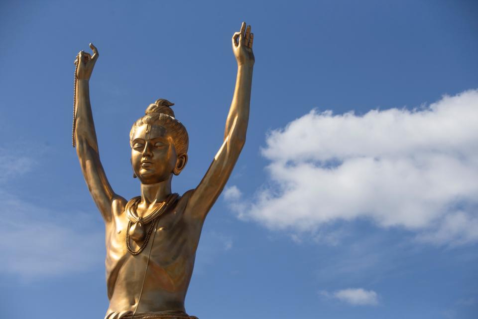 A 49 foot tall statue of Nilkanthvarni stands at the temple entrance in Nilkanth Plaza. The BAPS Swaminarayan Akshardham Hindu temple in Robbinsville, New Jersey will soon be unveiled to the public. After twelve years of construction, grand opening celebrations will occur on October 8, 2023. 
Robbinsville, NJ
Wednesday, September, 27, 2023