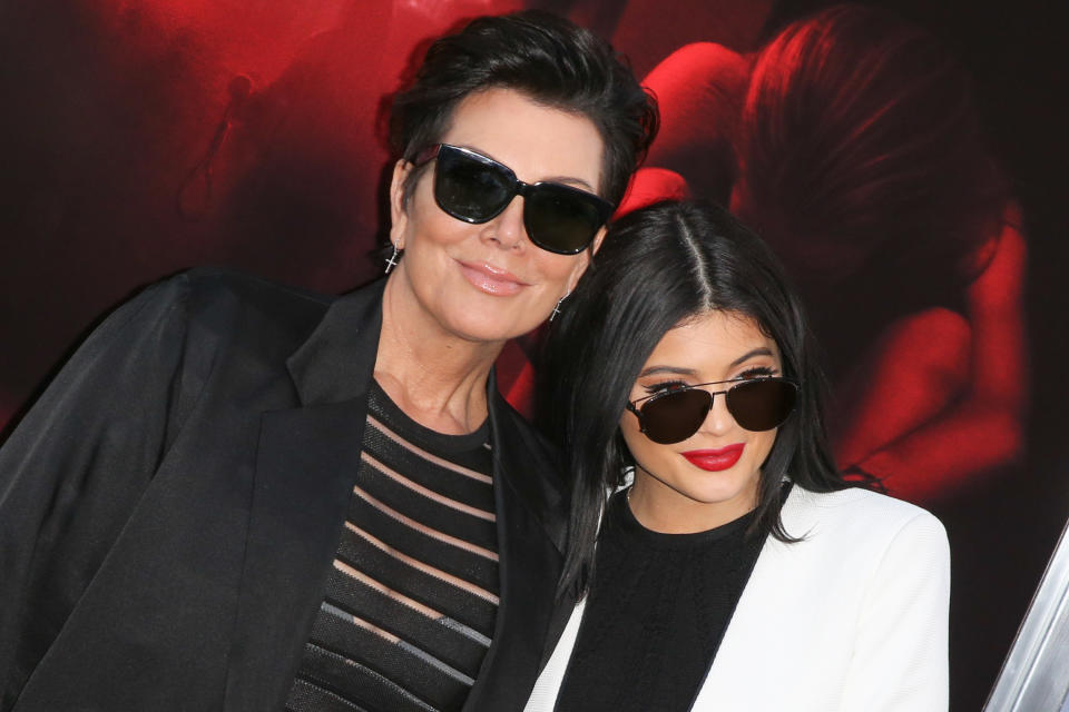 Kris Jenner, left, and Kylie Jenner arrive at the LA Premiere of "The Gallows" at Hollywood High School 