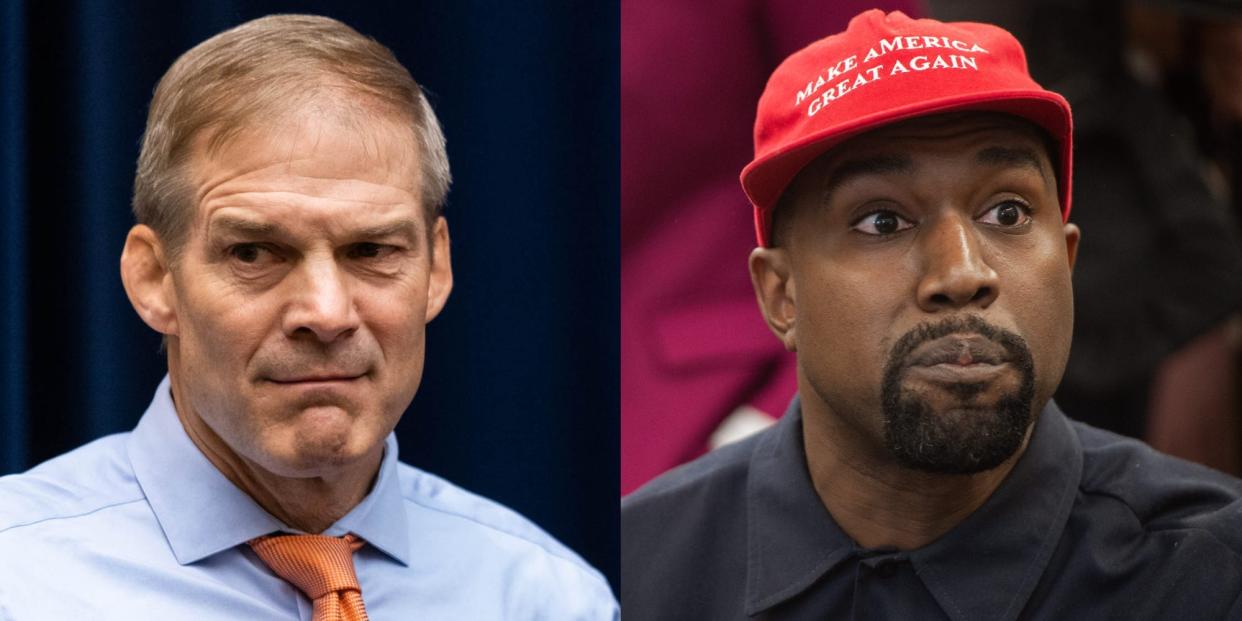 Republican Rep. Jim Jordan of Ohio, the top Republican on the House Judiciary Committee, and Kanye West.