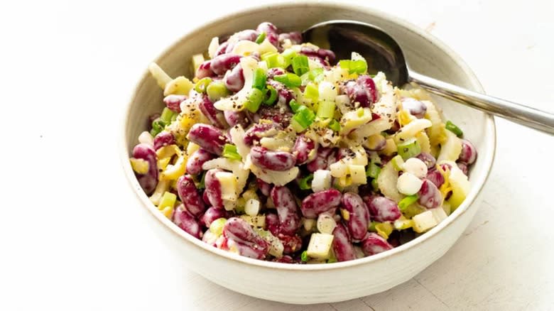 Kidney bean salad in white bowl