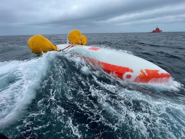 The Class40 boat capsized 15 miles off the coast of the Sisargas Islands near Galicia, Spain. (Photo: SALVAMENTO MARITIMO via via REUTERS)