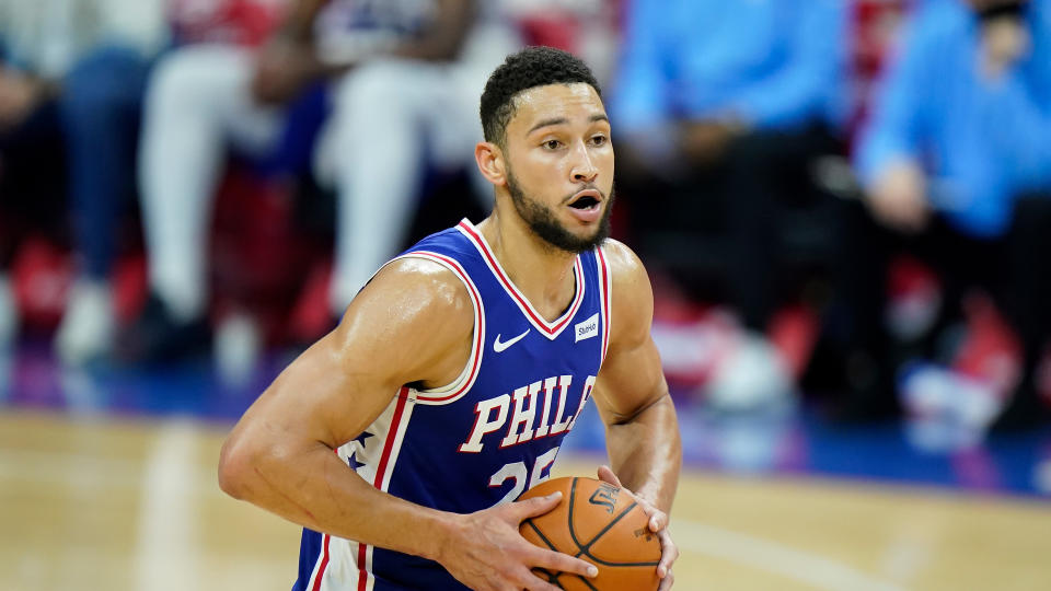 Philadelphia 76ers' Ben Simmons plays during an NBA game against the Charlotte Hornets.