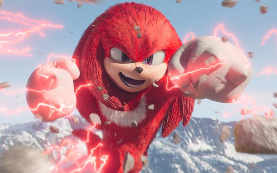 Animationsheld Knuckles ist in der gleichnamigen Live-Actionserie auf der Suche nach einer neuen Aufgabe. (Bild: 2024 Paramount Pictures and Sega of America, Inc.)