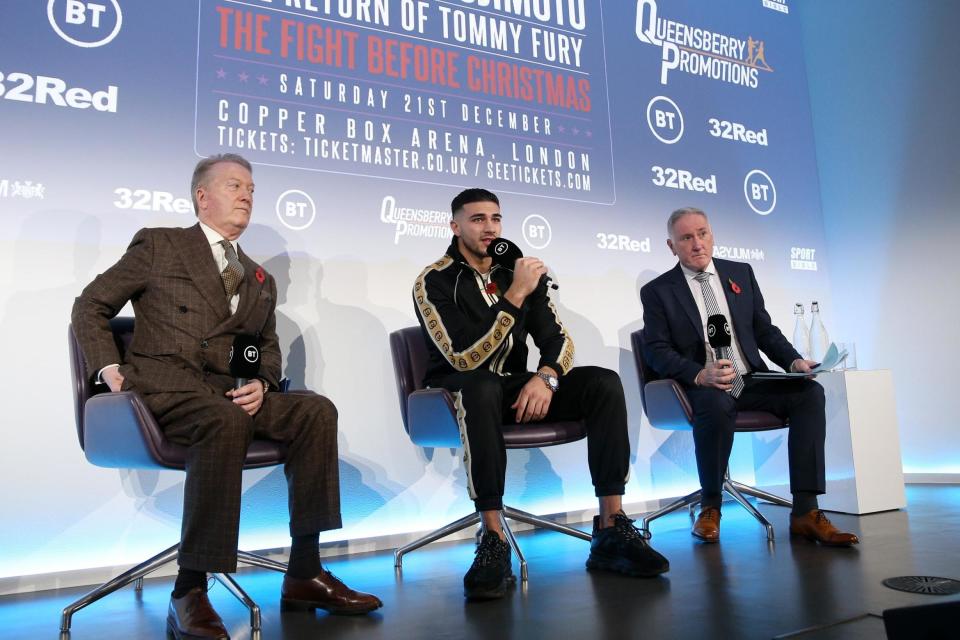 Fury was back alongside promoter Frank Warren on Monday. (Getty Images)