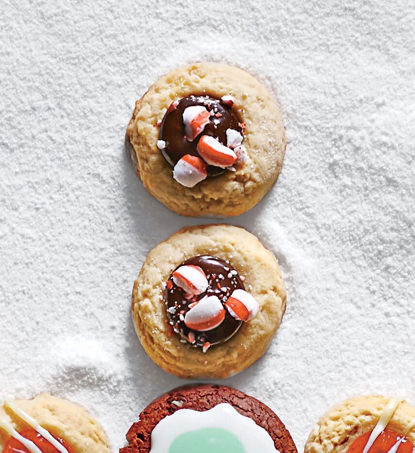 Chocolate Ganache Thumbprints with Crushed Peppermints