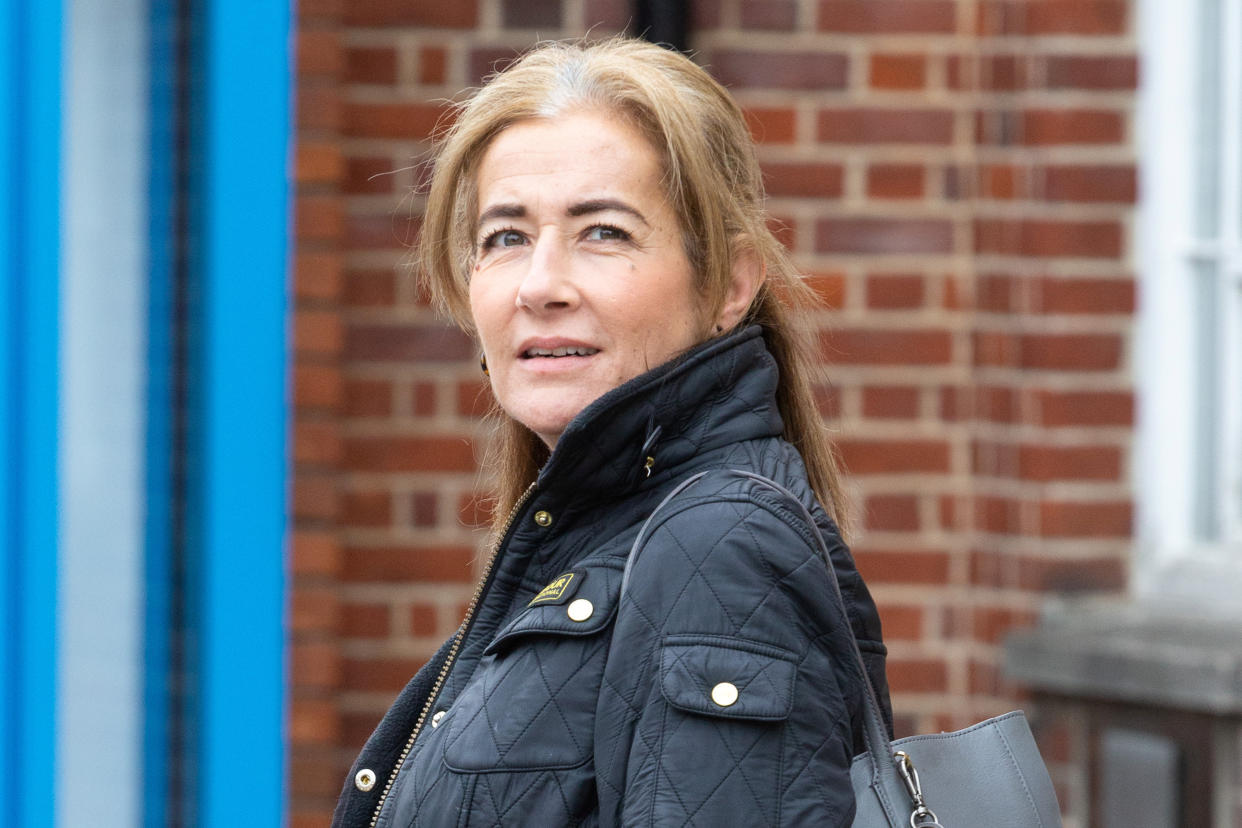 FILE PHOTO - Emma Langford, 47, from Hampshire arrives at Uxbridge Magistrates Court, May 29, 2019.  See NATIONAL story NNjumbo.  A drunken British Airways passenger will go on trial today at Ealing Magistrates Court today,  December 4, 2019.  Emma Langford, 47, is alleged to have attacked three cabin crew members on board a BA jumbo jet flight to Cape Town in South Africa when she went on a drunken rampage after being refused a drink.  Langford was forcibly restrained in her seat after storming the gallery and smashing crockery when staff refused to serve her booze, an earlier hearing was told.  A cabin crew manager claimed that the businesswoman âsmelt of alcoholâ and âpuffed her chest outâ before starting to punch him in the gallery are of the Boeing 747-400.  Langford has already admitted charges of being drunk on an aircraft, behaving in a threatening manner towards aircraft crew and criminal damage.