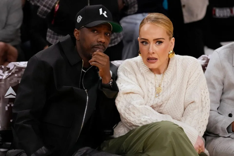 Adele with Rich Paul at a NBA game last month (AP)