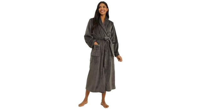 Buy Debenhams Sleek Fleece Mid Length Robe In PALE GREY