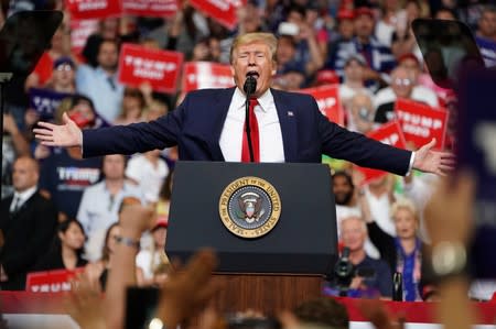 FILE PHOTO: U.S. President Donald Trump speaks at a campaign kick off rally at the Amway Center in Orlando