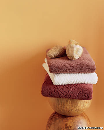 <div class="caption-credit"> Photo by: Martha Stewart Living</div><b>Choose Eco-Friendly Towels</b> <br> Typical towels use conventional cotton, a crop that accounts for about 25 percent of the world's insecticide use, including some of the planet's most hazardous chemicals. <br> <br> What's more, manufacturers often use dyes derived from petroleum in a high-polluting process that leaves chemicals gushing into waterways, ravaging aquatic habitats, and clinging to the towels you bury your face in. Look for eco-friendly organic cotton and bamboo towels made with plant-based or low-impact dyes.