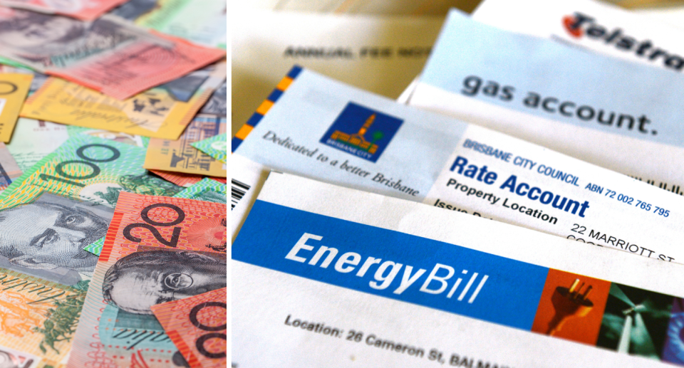 Composite image of Australian money and energy bill.