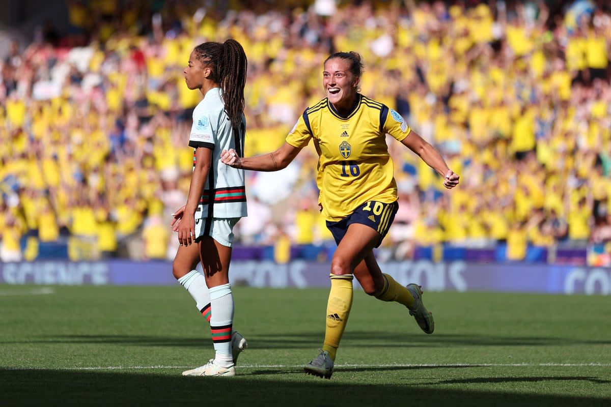 Filippa Angeldal of Sweden celebrates after scoring their second goal (Getty Images)