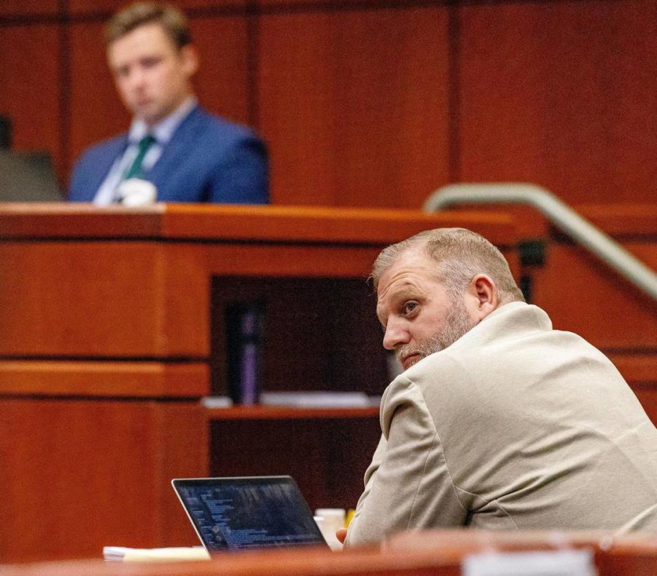 Ammon Bundy is present at the Ada County Courthouse in Boise for a August arraignment hearing.