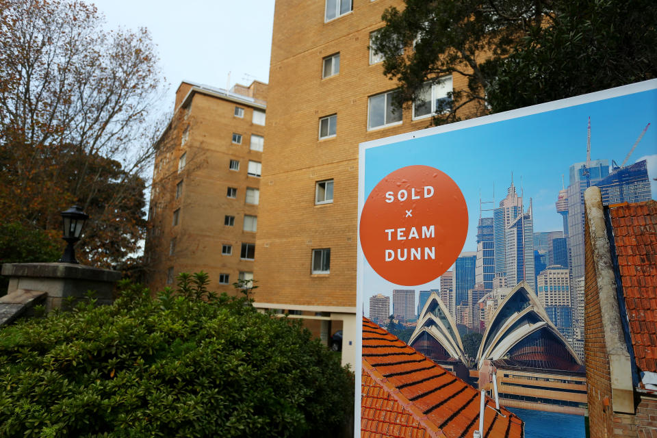 SYDNEY, AUSTRALIA - MAY 08: A 'sold' real estate sign is seen outside a high-rise apartment block in the suburb Kirrabilli on May 08, 2021 in Sydney, Australia. Property prices continue to rise across Australia with house prices up almost 27 percent compared to five years ago. Record low interest rates have also seen a surge in home loan applications in the last year. (Photo by Lisa Maree Williams/Getty Images)