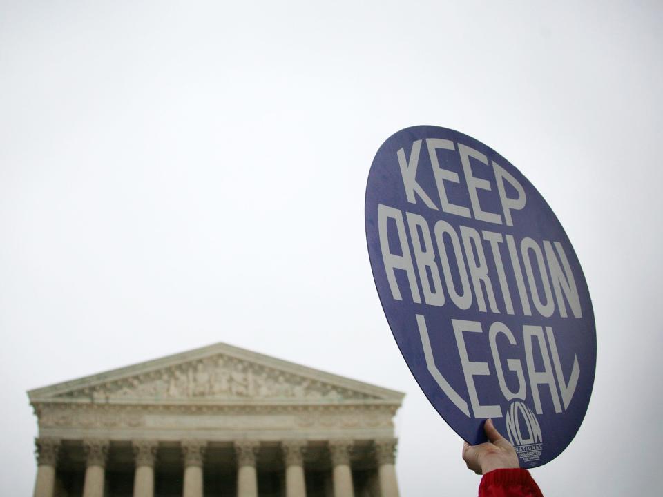 A pro-choice demonstrator holds a sign reading "Keep Abortion Legal" outside the US Supreme Court in November 2006