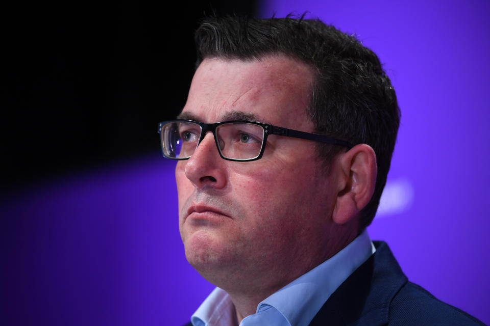 Victorian Premier Daniel Andrews addresses the media during a coronavirus press conference in Melbourne on Thursday.