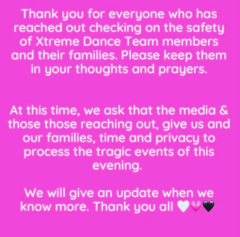 The Waukesha Xtreme Dance Team thanked well-wishers in a Facebook message (Facebook)