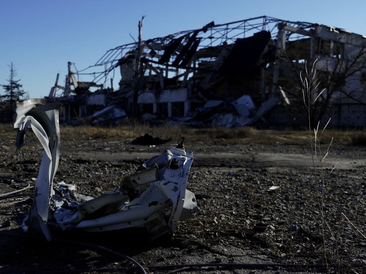 A view of a damaged building in the Luhansk region