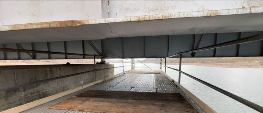 Lightweight scaffolding is now in place on the center span of the bridge, which expands the methods workers can safely and easily reach the underside of the bridge. (Courtesy the Colorado Department of Transportation)