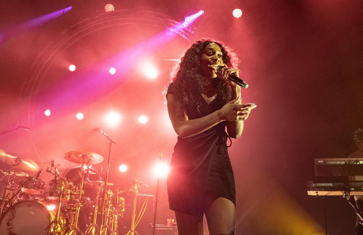 <span>‘She radiates bonhomie, even as she fulminates against Black co-optation, selling trauma and her ex’: Noname at the Eventim Apollo.</span><span>Photograph: Andy Hall/The Observer</span>