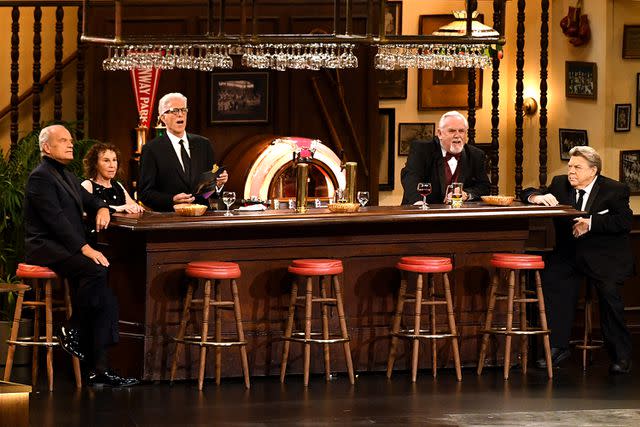 <p>VALERIE MACON/AFP via Getty</p> Ted Danson, Rhea Perlman, Kelsey Grammer, John Ratzenberger and George Wendt on Jan. 15, 2024