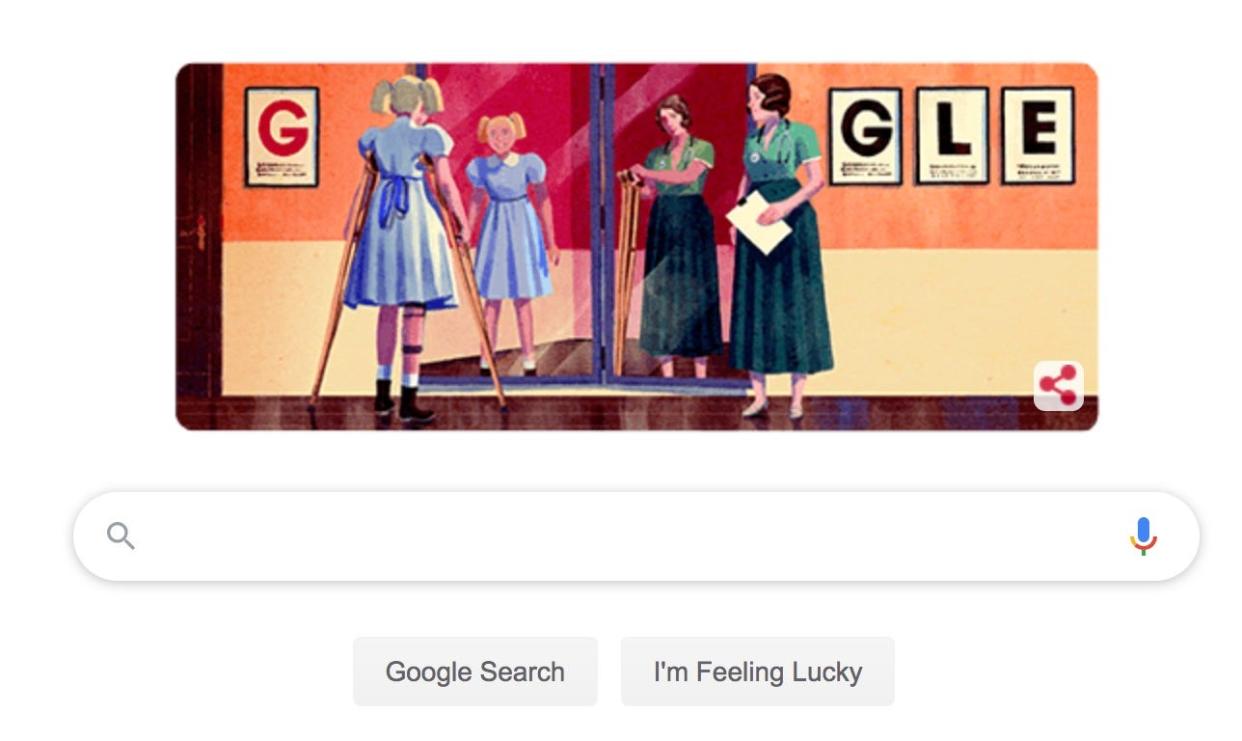 A screenshot of Google's doodle honoring doctor Dame Jean Macnamara.