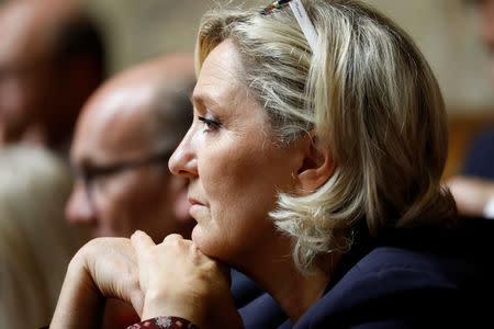 FILE PHOTO: French far-right National Rally (Rassemblement National) party leader Marine Le Pen attends a questions to the government session at the National Assembly in Paris, France, September 18, 2018. REUTERS/Charles Platiau