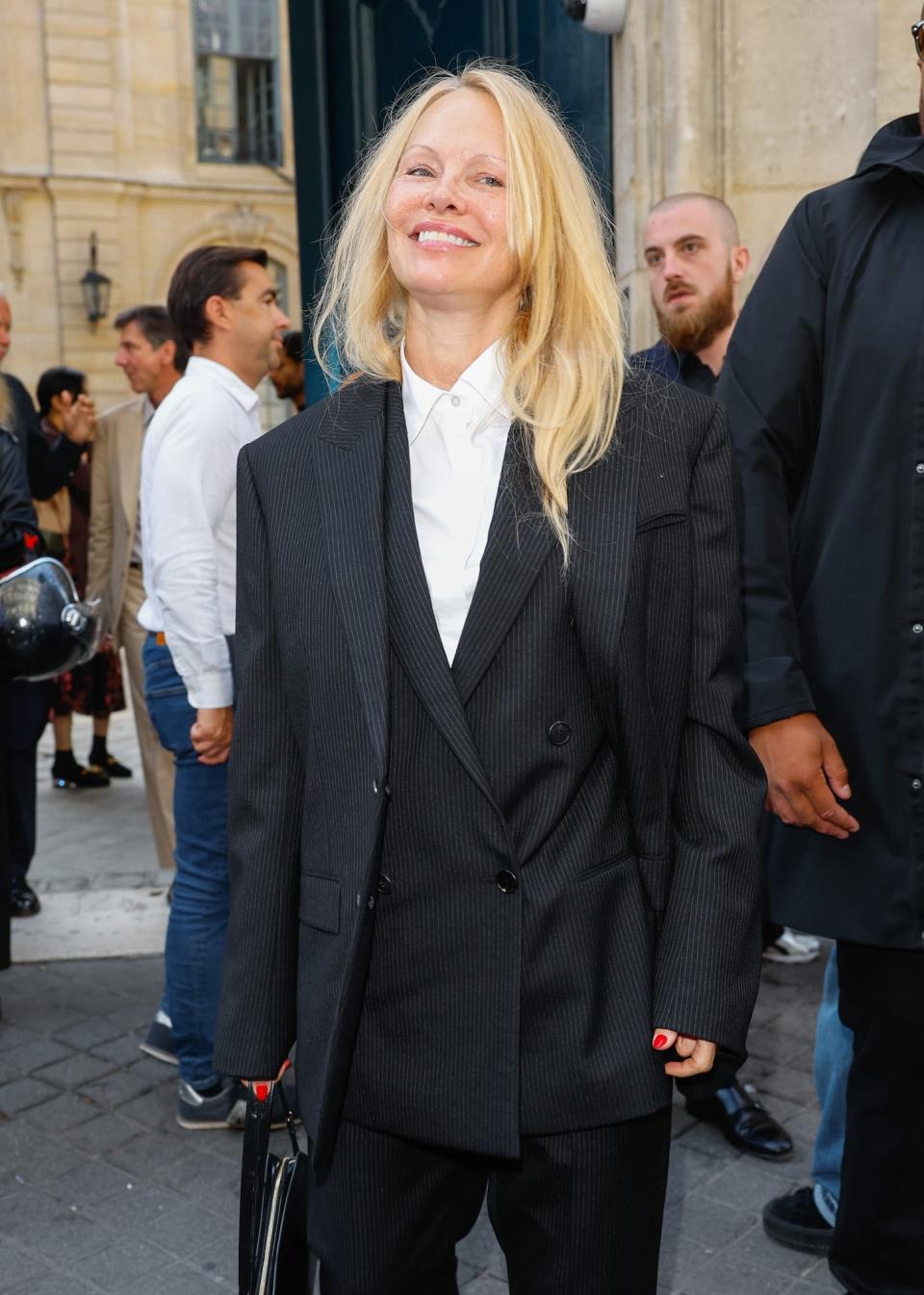 Pamela Anderson attends Paris Fashion Week on September 27, 2023.